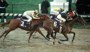 Personal Ensign surges past Winning Colors in 1988 GI Breeders' Cup Distaff. Horsephotos