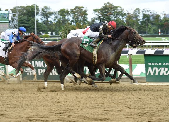 Son of Bernardini Overcomes Wide Journey at Belmont