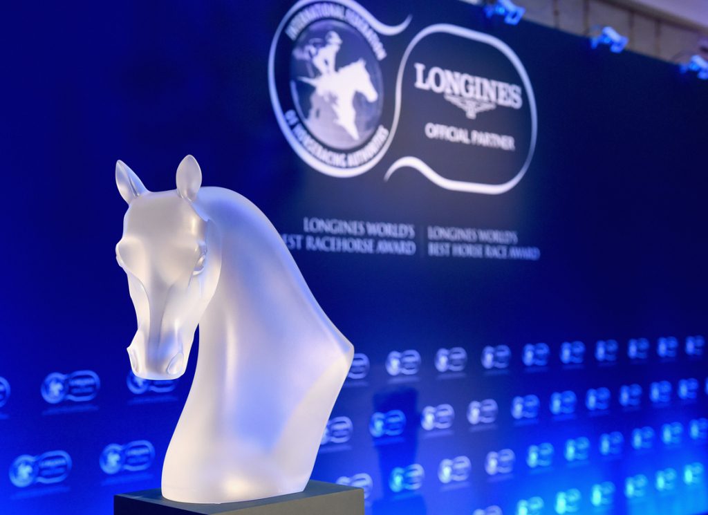 One of the trophies for the Longines World Racing Awards