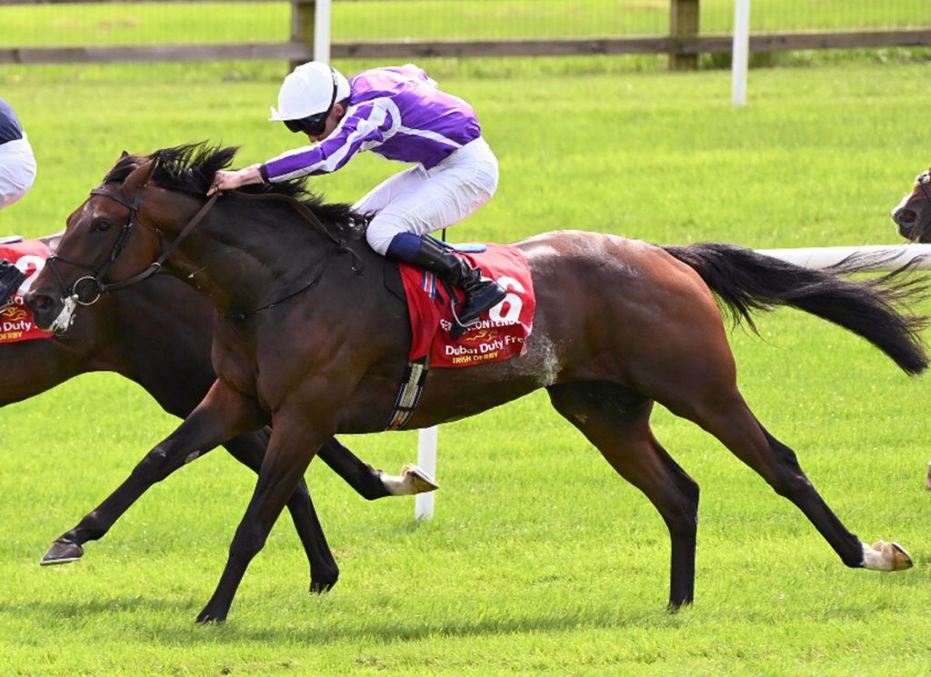 Serious Contender finishing second to Lambourn in the Irish Derby